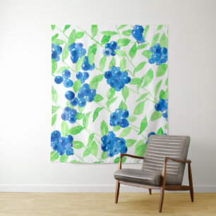 Bluberries watercolor pattern tapestry