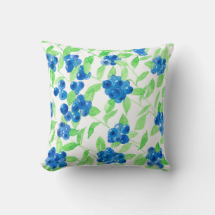 Bluberries watercolor pattern throw pillow