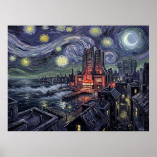 Bludhaven Starry Night Comic Art Landscape Poster