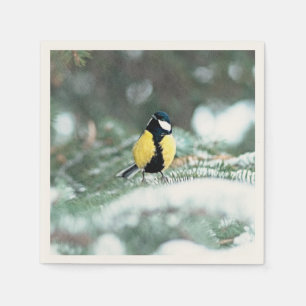 Blue Сhickadee Bird On Green Spruce Tree Napkin