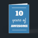Blue 10th Birthday Card<br><div class="desc">Modern blue 10 years of awesome card, which you can easily personalize the inside card message if wanted. A fun 10th birthday card for son, grandson, etc.</div>