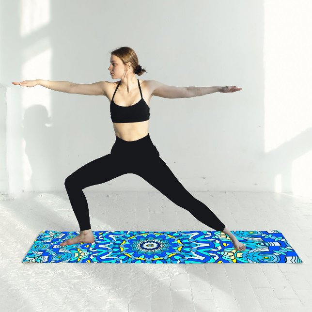 Blue 12 Petals 12 Hearts Circular Geometric Yoga Mat (Creator Uploaded)