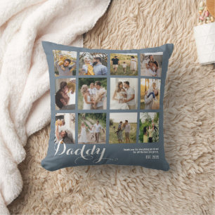 Blue 12 Photo Collage Daddy Pictures Keepsake Throw Pillow