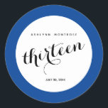 Blue 13th Birthday Classic Round Sticker<br><div class="desc">Beautiful blue 13th birthday stickers. You will be able to easily personalize with her name and birthday. A beautiful addition to her thirteenth birthday party.</div>