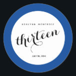 Blue 13th Birthday Classic Round Sticker<br><div class="desc">Beautiful blue 13th birthday stickers. You will be able to easily personalize with her name and birthday. A beautiful addition to her thirteenth birthday party.</div>