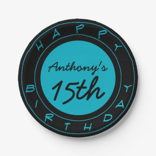 Blue 15th Birthday Party Personalized Paper Plates