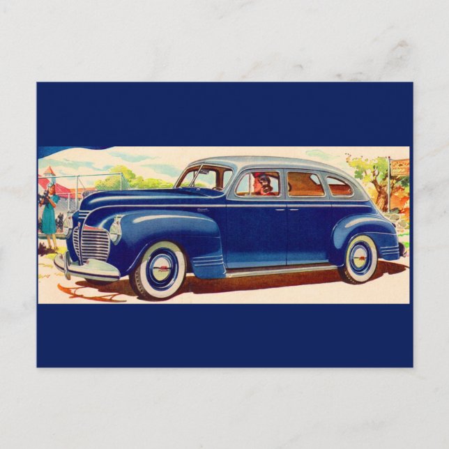 blue 1941 Plymouth Postcard (Front)