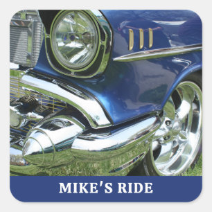 Blue 1957 Chevy, Name or Message, Your Photo Square Sticker