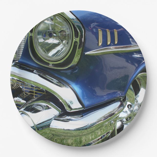 Blue 1957 Chevy Vintage Car Paper Plate (Front)