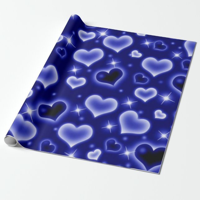 blue 2000s heart Wrapping Paper (Unrolled)