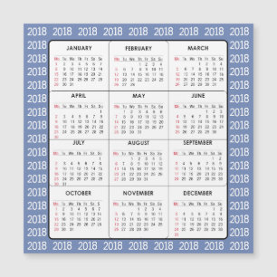 Blue 2018 Calendar Square Magnetic Card
