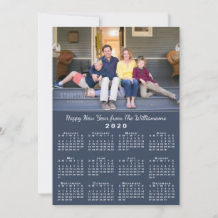 Blue 2020 Calendar 2 Custom Photos Happy New Year Holiday Card