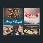 Blue 2022 Merry and Bright Photo Collage Christmas Holiday Postcard<br><div class="desc">Your beautiful family photos deserve to be shared during this time of year as you send warm wishes. Customize this modern collage design & personalize with your family greeting. Find the other pieces from the collection. This design uses blue as an accent colour with the words "Merry and Bright". Please...</div>