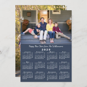 Blue 2025 Calendar 2 Custom Photos Happy New Year Holiday Card