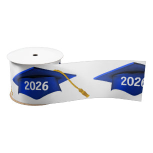Blue 2025 Graduation Caps On White Satin Ribbon