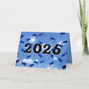 Blue 2026 Graduation Caps in Sky  Card