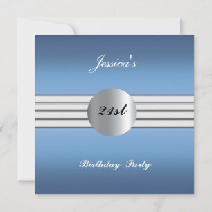 Blue 21st  Birthday Party Invitation