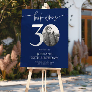 Blue 30th Birthday Welcome Sign   Look Who's 30