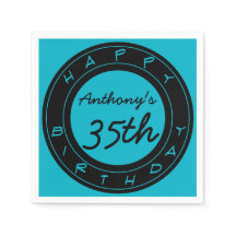 Blue 35th Birthday Party Personalized Paper Napkin