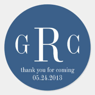 Blue 3 initial monogram label tag wedding favour