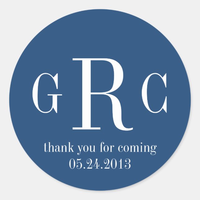 Blue 3 initial monogram label tag wedding favour (Front)