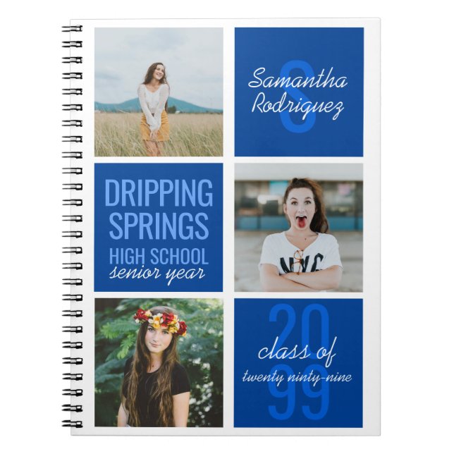 Blue 3-Photo Fun Boxes Class Year Notebook (Front)