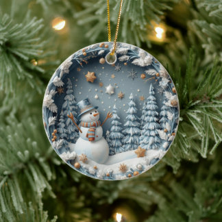 Blue 3D Chirstmas Cute Happy Owl  Ceramic Ornament