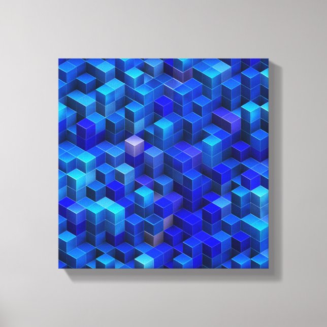 Blue 3D cubes abstract geometric pattern Canvas Print (Front)