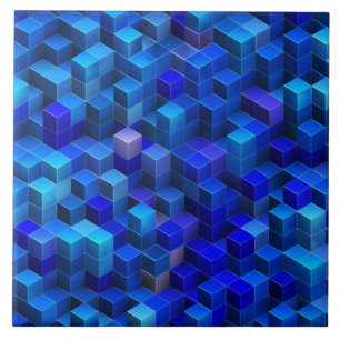 Blue 3D cubes abstract geometric pattern Tile