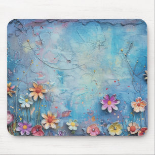 Blue 3D Flowers Mouse Pad