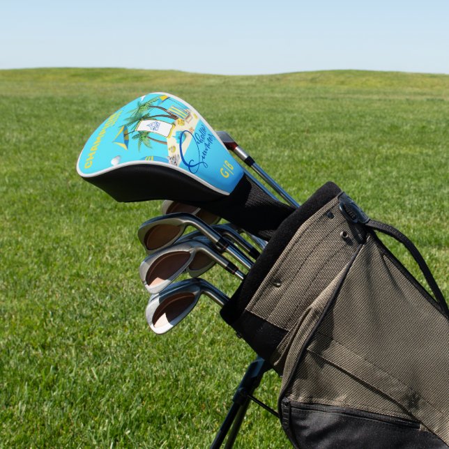Blue 3d Realistic Beach on Tropical Island Summer Golf Head Cover (In Situ)