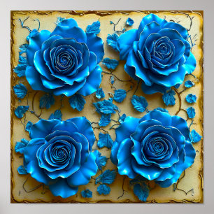 Blue 3d roses poster