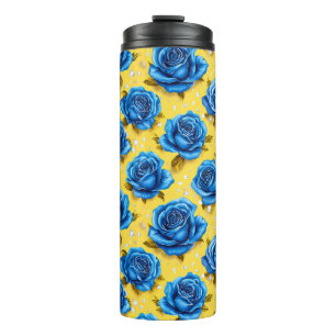 Blue 3d roses thermal tumbler