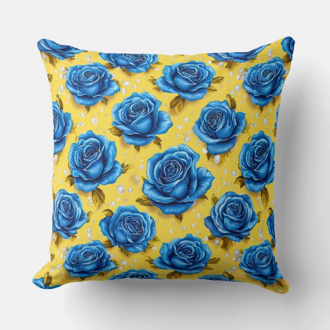 Blue 3d roses throw pillow (Front)