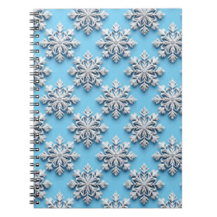 Blue 3d snowflakes notebook
