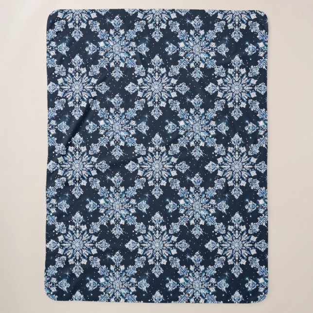 Blue 3d snowflakes sherpa blanket (Front)