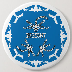 Blue, 3rd Eye Chakra "Insight" Dragonfly White BG 6 Inch Round Button