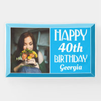 Blue 40th Art Deco Beveled Photo Birthday