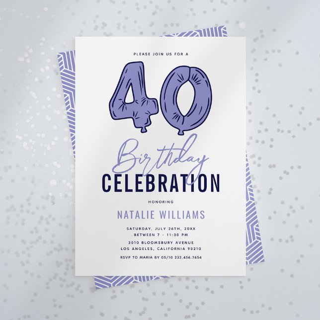 Blue 40th Birthday Party Invitation (Creator Uploaded)