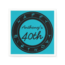 Blue 40th Birthday Party Personalized Paper Napkin