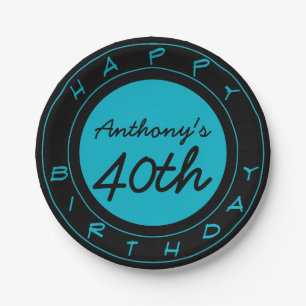 Blue 40th Birthday Party Personalized Paper Plates