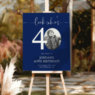 Blue 40th Birthday Welcome Sign Look Who's 40