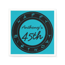 Blue 45th Birthday Party Personalized Paper Napkin