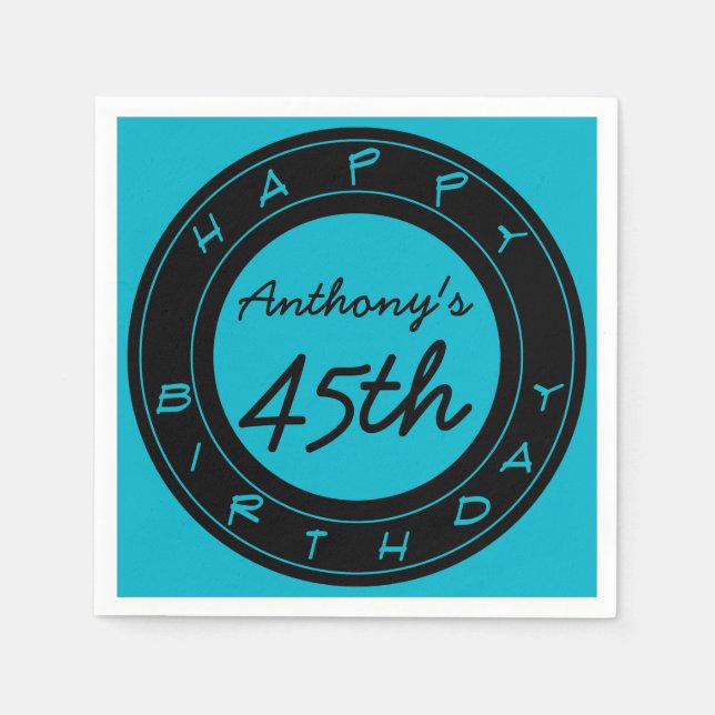 Blue 45th Birthday Party Personalized Paper Napkin (Front)