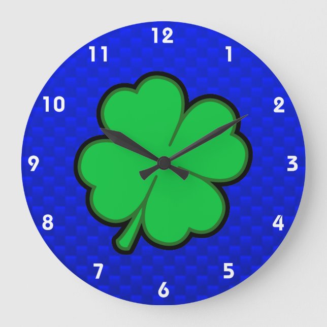 Blue 4 Leaf Clover Large Clock (Front)
