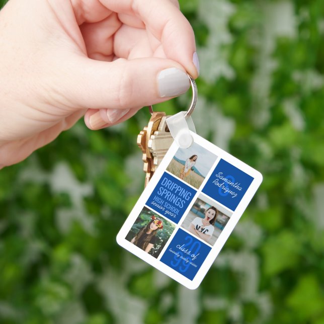 Blue 4-Photo Fun Boxes Class Year Keychain (Hand)