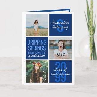 Blue 4-Photo Fun Boxes Graduation Invitation