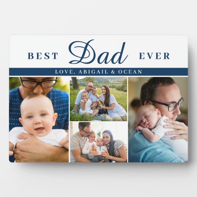 Blue 4 Photos Best Dad Ever Father's Day Plaque (Front)