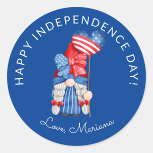 Blue 4th of July Gnome Independence Day Favours Classic Round Sticker