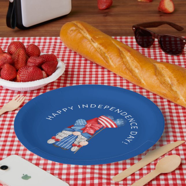 Blue 4th of July Gnome Independence Day Party Pape Paper Plate (Picnic)